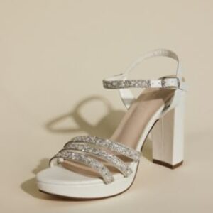 Satin and Crystal Block Heels with Platform | David’s Bridal