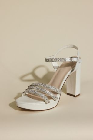 Satin and Crystal Block Heels with Platform | David’s Bridal