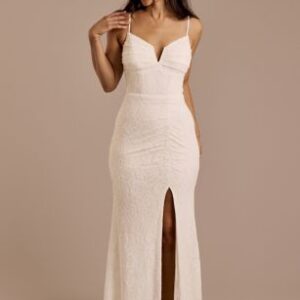 V-Neck Glitter Lace Sheath Marriage ceremony Robe | David’s Bridal